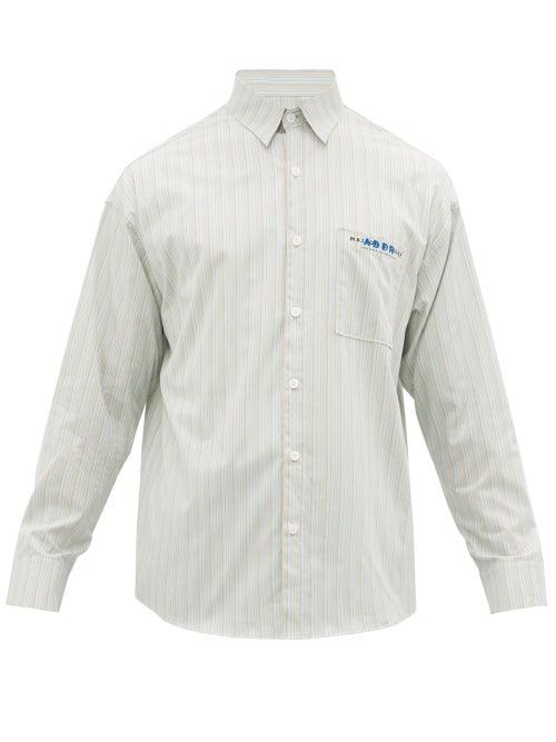 Matchesfashion.com Ader Error X Maison Kitsun - Logo Embroidered Striped Cotton Shirt - Mens - Multi