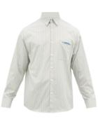 Matchesfashion.com Ader Error X Maison Kitsun - Logo Embroidered Striped Cotton Shirt - Mens - Multi