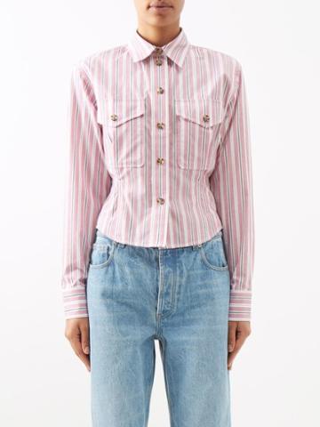 Victoria Beckham - Cinched Striped Organic-cotton Shirt - Womens - Pink Stripe