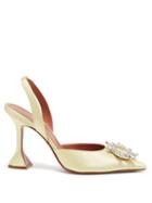 Amina Muaddi - Begum Crystal-embellished Silk-satin Pumps - Womens - Light Yellow