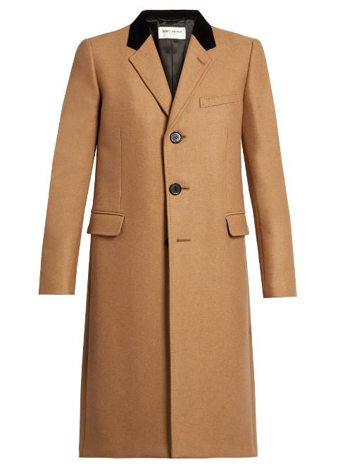 Saint Laurent Velvet-collar Camel Hair-blend Overcoat