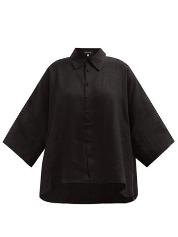 Eskandar - Handkerchief-hem Linen Shirt - Womens - Black