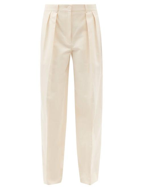 Ladies Rtw The Row - Igor Double-pleat Cotton-blend Wide-leg Trousers - Womens - Ivory