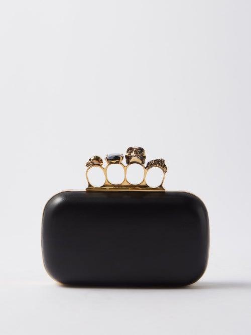 Alexander Mcqueen - Skull Four Ring Leather Clutch - Womens - Black