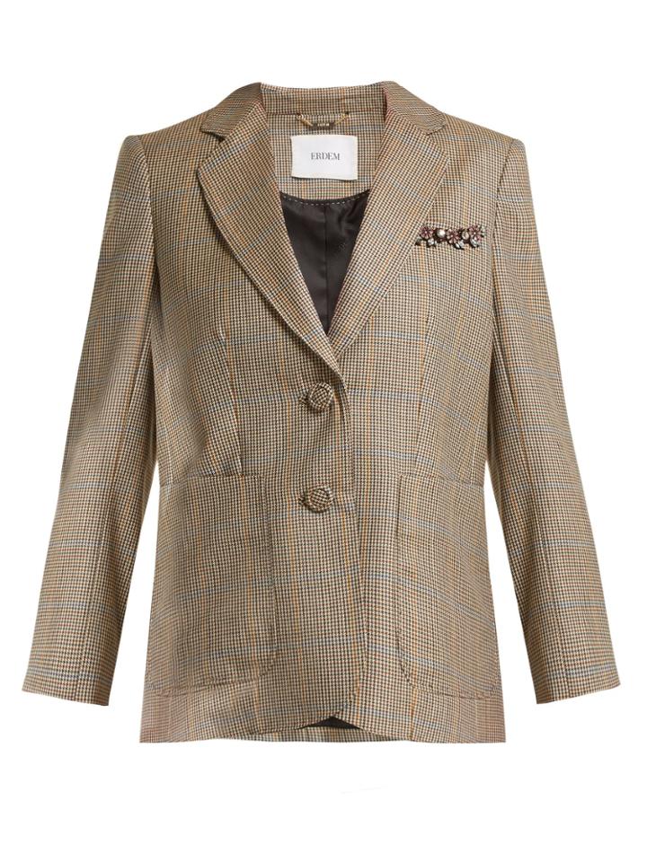Erdem Alvine Crystal-appliqu Houndstooth Blazer