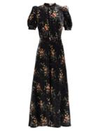 Brock Collection - Tracy Puff-sleeve Floral-print Velvet Dress - Womens - Black Multi
