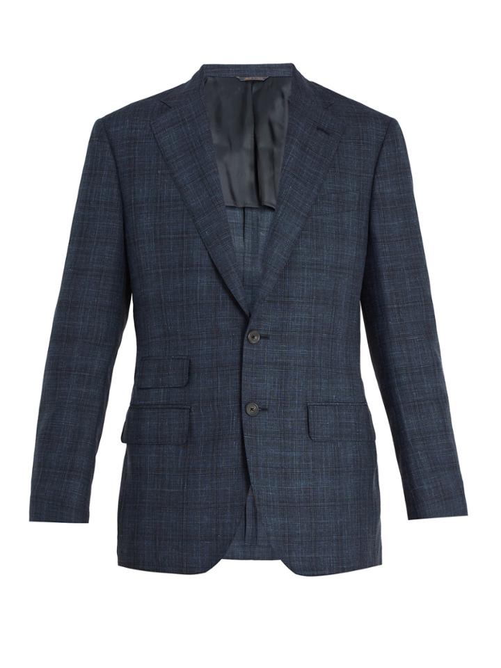 Thom Sweeney Check Single-breasted Wool-blend Blazer