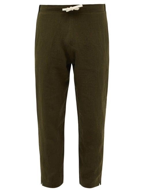 Maran - Drawstring Linen Trousers - Mens - Khaki