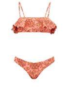 Matchesfashion.com Zimmermann - Edie Floral-print Bandeau Bikini - Womens - Red Print