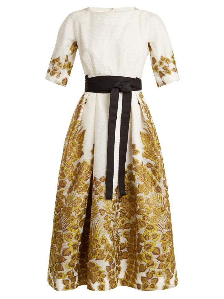 Amanda Wakeley Slash-neck Belted Leaf-cloqu Dress