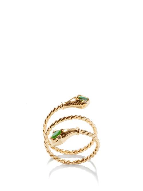 Ladies Fine Jewellery Yvonne Lon - Serpent Diamond, Malachite & 9kt Gold Ring - Womens - Green Gold