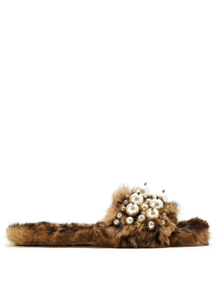 Miu Miu Embellished Rabbit-fur Slides