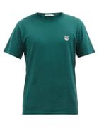 Maison Kitsun - Fox-appliqu Cotton-jersey T-shirt - Mens - Dark Green