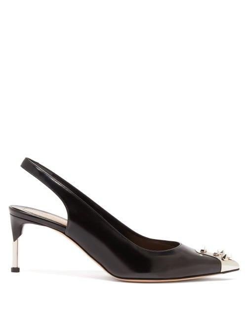 Matchesfashion.com Alexander Mcqueen - Studded Leather Slingback Pumps - Womens - Black