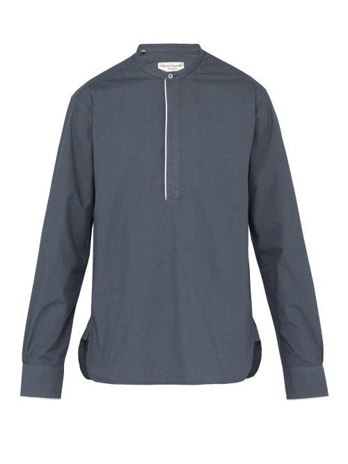 Matchesfashion.com Officine Gnrale - Alfred Piped Trim Cotton Shirt - Mens - Dark Grey