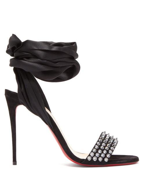 Matchesfashion.com Christian Louboutin - Krystal Du Desert 100 Spike Suede Sandals - Womens - Black