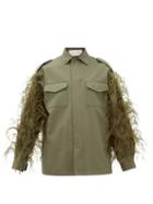 Matchesfashion.com Valentino - Feathered Cotton-gabardine Utility Jacket - Womens - Dark Green