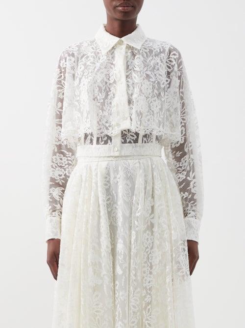 Alexander Mcqueen - Caped Cotton-blend Lace Cropped Blouse - Womens - Ivory