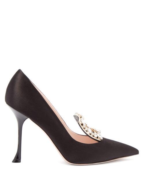 Matchesfashion.com Roger Vivier - Rv Broche Crystal-embellished Satin Pumps - Womens - Black