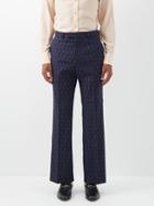 Gucci - Horsebit-pinstriped Wool-twill Suit Trousers - Mens - Blue Beige