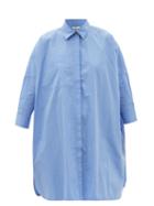 Ladies Rtw Co - Longline Cotton-blend Poplin Shirt - Womens - Blue