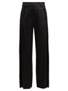 Matchesfashion.com Summa - Foldover Wide Leg Satin Trousers - Womens - Black