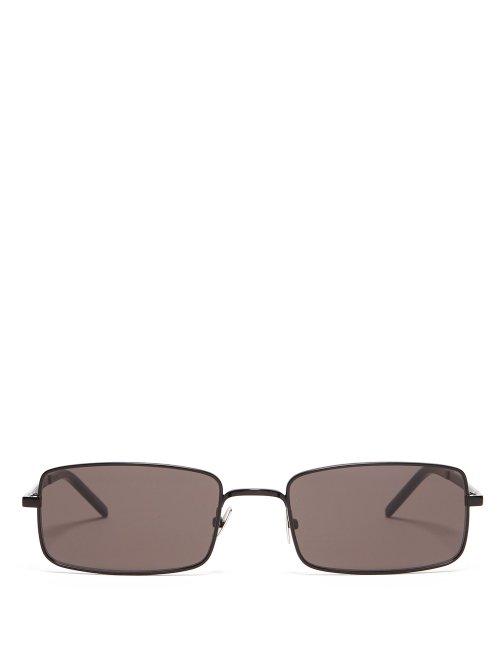 Matchesfashion.com Saint Laurent - Rectangular Frame Metal Sunglasses - Mens - Black