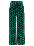 Matchesfashion.com Halpern - Polka-dot Satin Trousers - Womens - Green Print