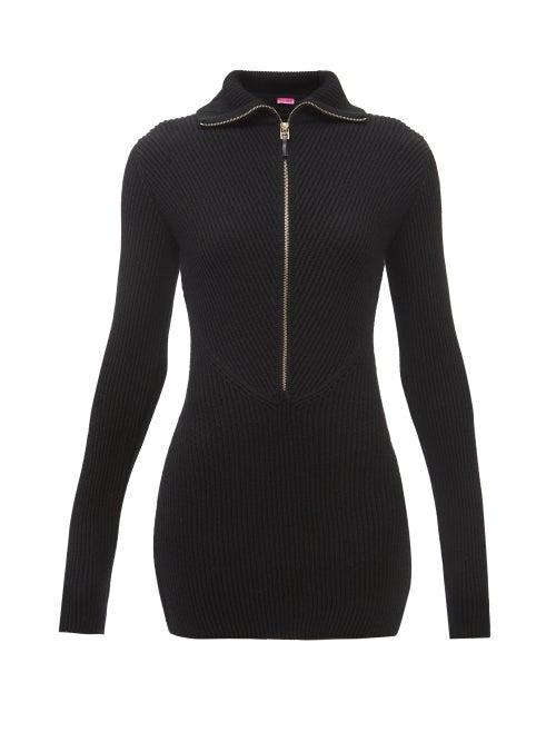 Gauge81 - Soro Zipped Ribbed-knit Merino Mini Dress - Womens - Black