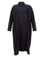 Matchesfashion.com Eskandar - Band Collar Wool Blend Jacquard Midi Dress - Womens - Navy