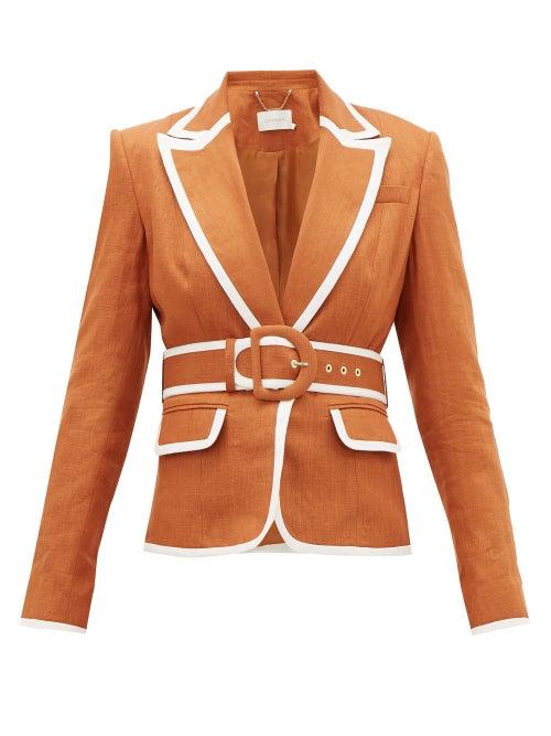 Matchesfashion.com Zimmermann - Super Eight Belted Linen Jacket - Womens - Light Brown