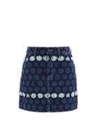 Charles Jeffrey Loverboy - Runes Distressed Denim Mini Skirt - Womens - Mid Denim
