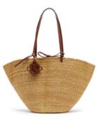 Loewe Paula's Ibiza - Shell Leather-trim Raffia Basket Bag - Womens - Tan Multi