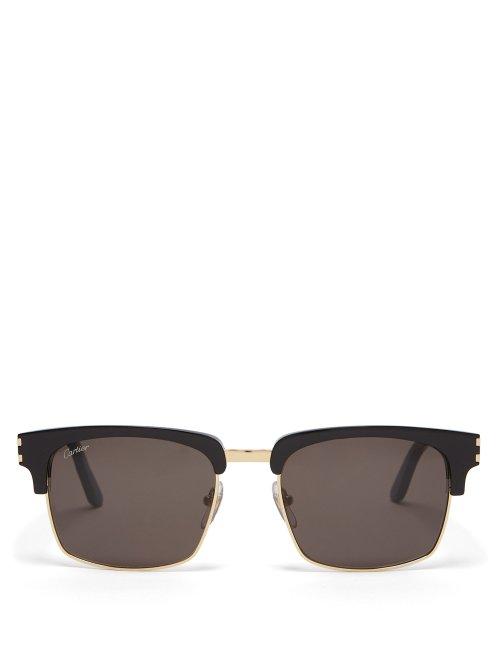 Matchesfashion.com Cartier Eyewear - Square Frame Metal Sunglasses - Mens - Black