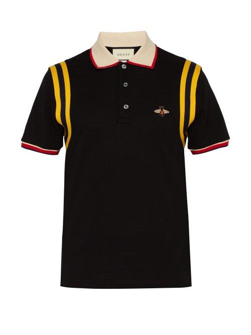 Matchesfashion.com Gucci - Bee Embroidered Cotton Piqu Polo Shirt - Mens - Black
