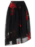 Matchesfashion.com Simone Rocha - Asymmetric Floral-embroidered Tulle Skirt - Womens - Black Print
