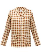 Matchesfashion.com Ganni - Gingham Silk-blend Satin Shirt - Womens - Brown Multi