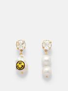 Joolz By Martha Calvo - Crystal & Pearl Mismatched Gold-plated Earrings - Womens - Gold Multi