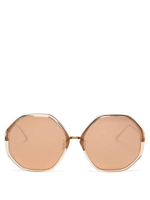 Matchesfashion.com Linda Farrow - Oversized Hexagonal Frame Sunglasses - Womens - Rose Gold
