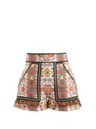 Matchesfashion.com Talitha - Aztec Jacquard Cotton Blend Shorts - Womens - Orange Multi