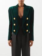 Balmain - Spencer Cropped Velvet Jacket - Womens - Dark Green