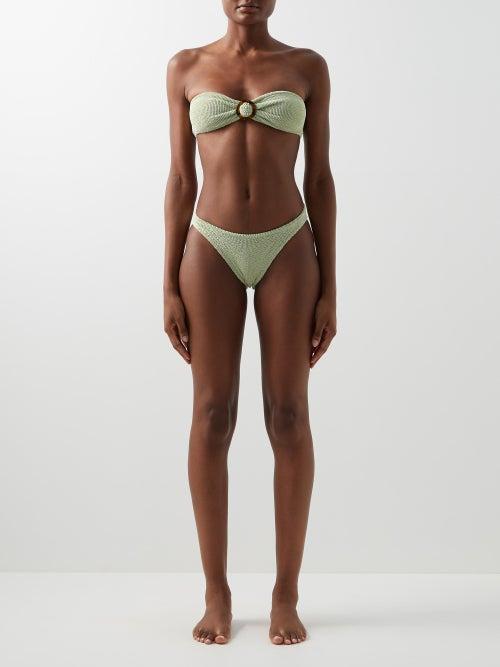 Hunza G - Flora Crinkle-knit Bandeau Bikini - Womens - Sage
