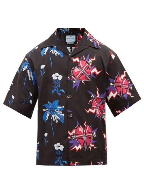 Matchesfashion.com Prada - Flower And Heart Print Cotton Shirt - Mens - Multi