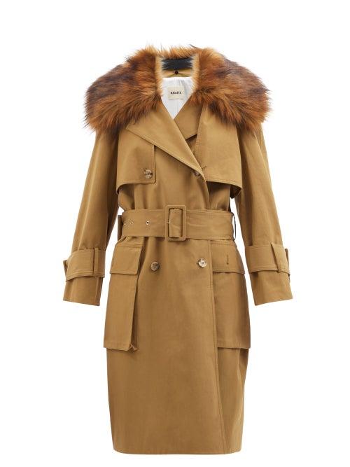 Khaite - Nedding Faux-fur Collar Cotton-gabardine Coat - Womens - Tan