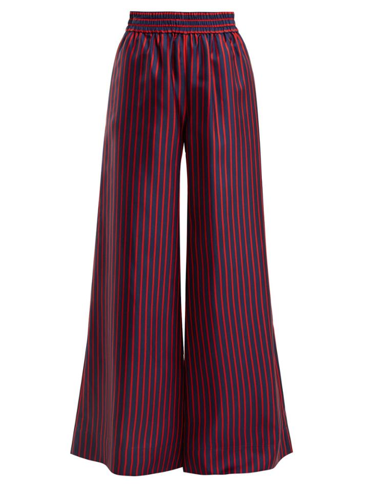 La Doublej Editions High-rise Wide-leg Striped Silk Trousers