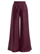 La Doublej Editions High-rise Wide-leg Striped Silk Trousers