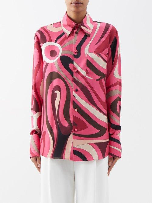 Pucci - Abstract-print Silk-twill Shirt - Womens - Pink Print