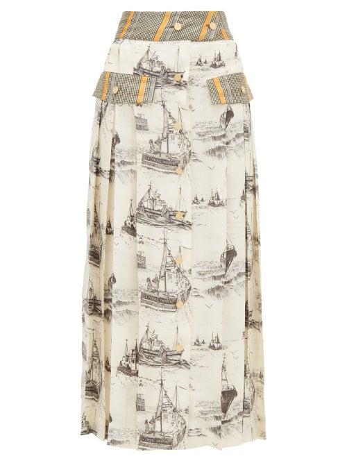 Matchesfashion.com La Prestic Ouiston - Shawna Toile Print Silk Midi Skirt - Womens - Ivory Multi