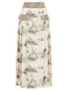 Matchesfashion.com La Prestic Ouiston - Shawna Toile Print Silk Midi Skirt - Womens - Ivory Multi