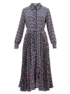 Matchesfashion.com La Doublej - Pinwheel Print Pleated Skirt Shirtdress - Womens - Blue Print